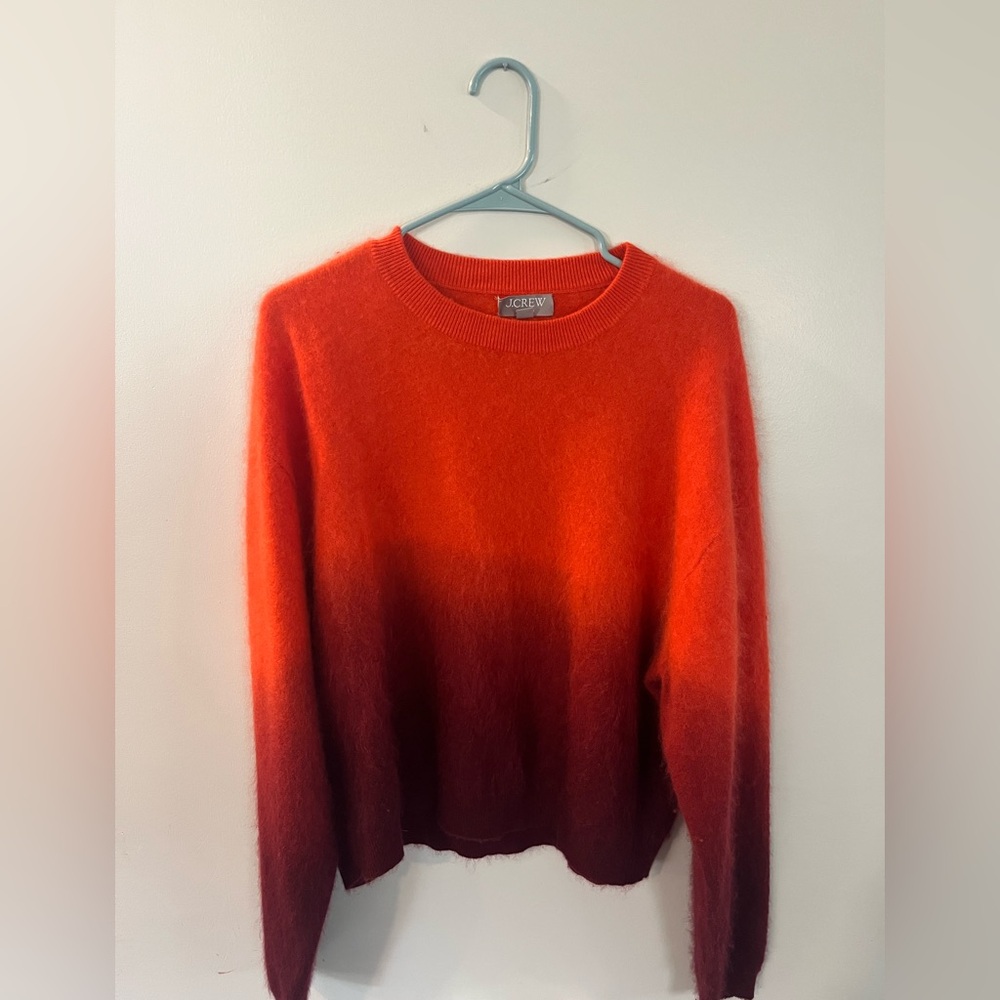 J. Crew 100% Cashmere Orange to Burgundy Ombre Crewneck Sweater